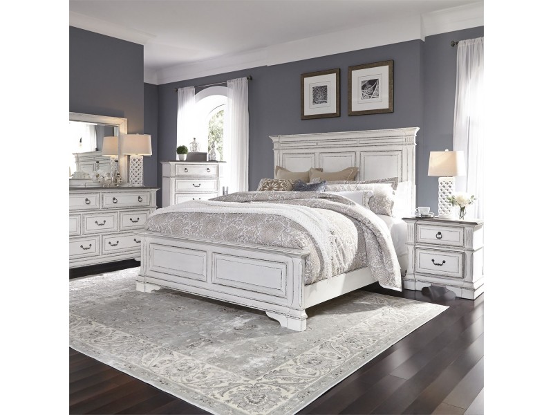 Abbey Park King California Panel Bed, Dresser & Mirror, Chest, Night Stand