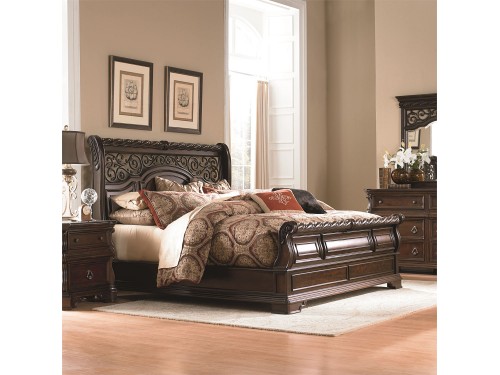 Arbor Place King California Sleigh Bed, Dresser & Mirror, Chest, Night Stand