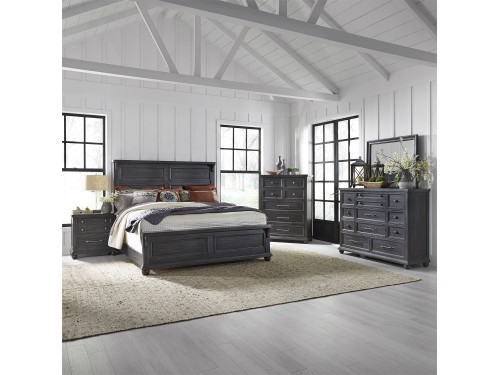 Harvest Home King California Panel Bed, Dresser & Mirror, Chest, Night Stand