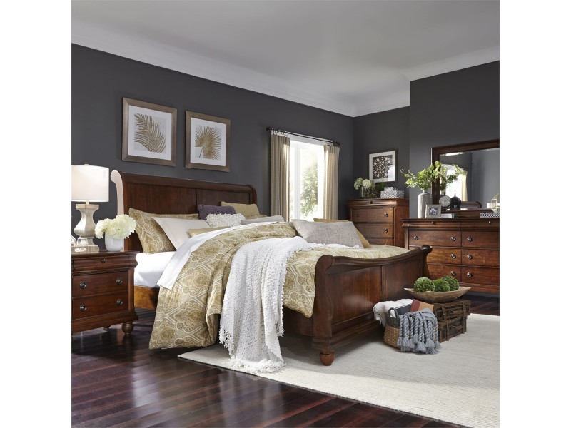 Rustic Traditions King California Sleigh Bed, Dresser & Mirror, Chest, Night Stand