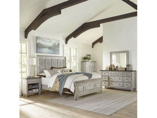 Heartland King Panel Bed, Dresser & Mirror, Chest, Night Stand