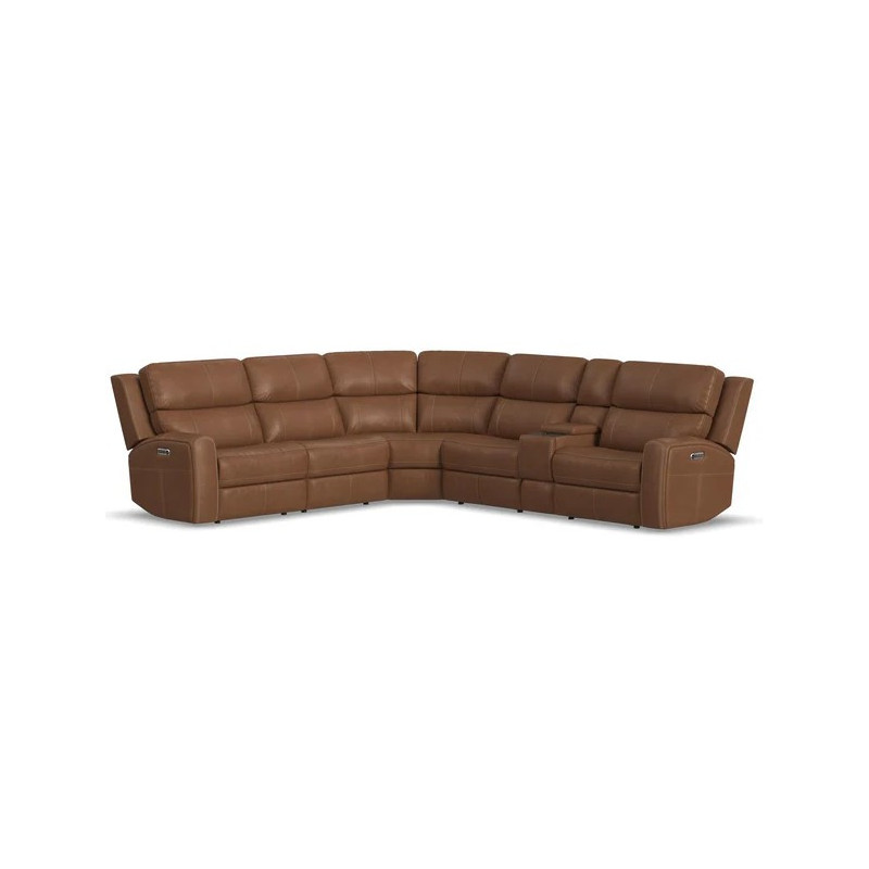 Linden Leather Power Reclining Sectional with Power Headrests & Lumbar